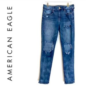 American Eagle Hi-Rise Acid Wash Ripped Knee Jegging Jeans AEO Denim X